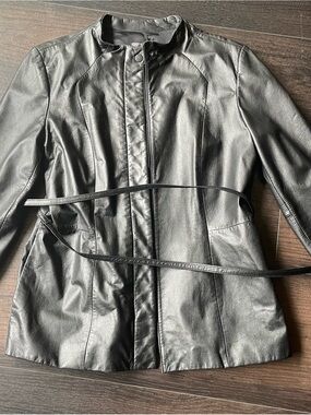 Black Genuine Leather Belted Women's Jacket